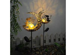 9130872255046 - Solarbetriebenes Solar-Metall-Mondlicht für den Außenbereich LED-Glaskugel-Gartenlicht wasserdichtes Weglicht mit Blumenfee und Erdspieß-Solarlampe