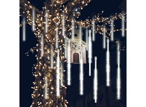 9130872260675 - Meteor Regen 30 cm 8 wasserdichte Transparenzröhren Leuchtgirlande 288 LEDs Wetter Dusche Licht für Weihnachten Outdoor Gartenbaum Dekoration (weiß)