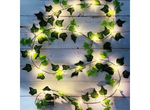 9130872298562 - Künstlicher Efeu [1 Stück] 2 m lange Blatt-Lichterkette künstliche Pflanzen mit 20 LEDs und grünem Blatt LED-Ranken-Lichterkette für Garten Hof