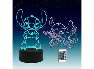 9130872305574 - Tovbmup - 2 in 1 Lilo und Stitch 3D-Illusion-Anime-LED-Lampe rgb 16-Farben-Fernbedienung Nachtlicht für Kinder