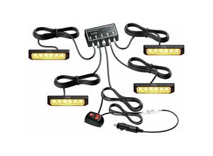 9130872347260 - Stück 6 LEDs Auto-Blitzlichter Warnblinkleuchte Notfall-Blinklichter 8 Modi IP65 wasserdicht mit Hauptsteuerkasten 12 v 24 v universell für