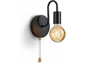 9130872347352 - Tovbmup - Vintage Wandlampe E27 Standard-Fassung Industrielle Innenlampe aus Metall mit Schalter (ohne Leuchtmittel schwarz)