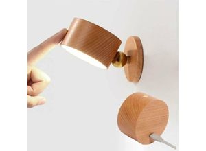 9130872347994 - Batterie-Wandleuchte aus Holz LED-Wandleuchte für den Innenbereich mit Touch-Schalter 1500-mAh-Akku 360°-Drehung wiederaufladbar und dimmbar über