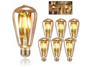 9130872352608 - Tovbmup - Vintage Edison E27 Glühbirne Edison led E27 ST64 4W Lampe Retro Glühfaden Edison Glühbirne Vintage antike dekorative warm weiße Lampe