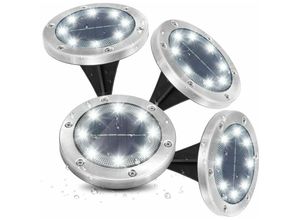 9130872353070 - Tovbmup - Solar Gartenleuchte 8 led 6000K Kaltweiß Wasserdicht IP65 Außen Einbaustrahler Garten Boden 4er Set