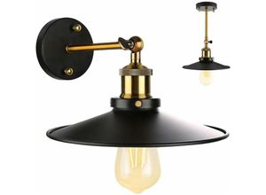 9130872353469 - Tovbmup - Wandleuchte Retro Industrial Metall 240° dimmbar Lampe Wohnzimmer Schlafzimmer Café Bar 21cm Schwarz (Leuchtmittel nicht enthalten)