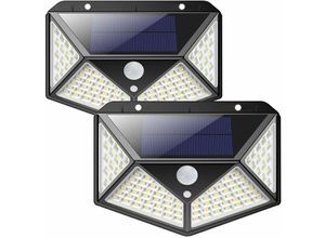 9130872353544 - Outdoor Solarleuchte 100 led 2200mAh Wasserdichte Außenbeleuchtung 270° Solarleuchte 180° Bewegungssensor Solarstrahler Solar Wandleuchte für Garten