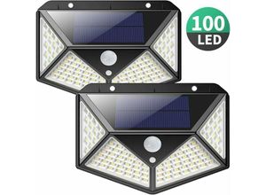 9130872354381 - Tovbmup - Solarleuchte 100 led Bewegungssensor 2200mAh wasserdicht Flutlicht Outdoor Garten Wandleuchte 2St