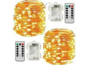 9130872355180 - Tovbmup - LED-Lichterkette 2 x 10 m 100 Stück Timer-Funktion LED-Fernbedienung IP65 wasserdicht für Party Garten Dekoration Gelb