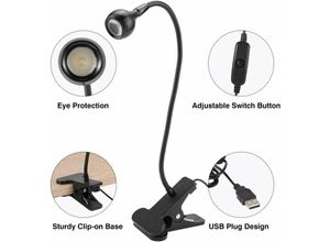 9130872356552 - Tovbmup - USB-LED-Tischlampe Kopfteil-Leselampe Klemm-Leselampe mit Clip und Batterieanschluss