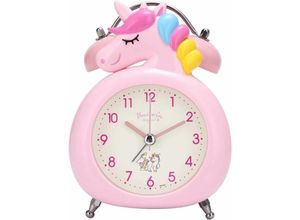 9130872357146 - Tovbmup - Silent Unicorn Wecker Mädchen Twin Bell Kinderwecker mit Nachtlicht für Kinderzimmer Nachttisch 10 cm (Rosa)