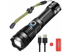 9130872358211 - Superhelle 5000-Lumen-LED-Taschenlampe wiederaufladbare USB-5-Modi-Hochleistungs-Tactical-Zoom-Taschenlampe mit Betriebsanzeige für Camping