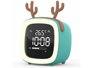 9130933739874 - Niedlicher blauer Hirsch-Cartoon-Wecker für Kinder und Studenten – personalisierte Uhr mit elektronischer Aufladung – Wecker und Nachtlichtfunktion
