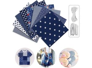 9137784670417 - 8 Stück 40 x 40 cm diy Baumwollstoff quadratisch Patchwork mit 4 m elastischem Seil + 20 x Nasenstegclip blau Fantablau