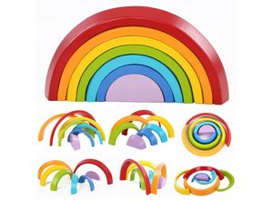 9137784988543 - Hölzerner Regenbogen spielt 7pcs Regenbogen-Stapler pädagogisches Lernspielzeug Puzzles bunte Bausteine für Kinder Baby-Kleinkinder LAVENTE