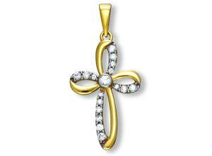 9145546193678 - Ketten-Anhänger Zirkonia Kreuz Anhänger aus 333 Gelbgold Schmuckanhänger Gr Damen Gelbgold 333 goldfarben (gold) Damen Anhänger Gold Schmuck