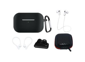 9145576276969 - Cofi 1453 - Silikonhüllen-Set für AirPods Pro 2   AirPods Pro 1 + Hülle   Ohrbügel   Umhängeband   Uhrenarmbandhalter   Karabiner Schwarz