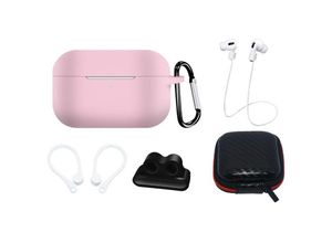 9145576276990 - Cofi 1453 - Silikonhüllen-Set für AirPods Pro 2   AirPods Pro 1 + Hülle   Ohrbügel   Umhängeband   Uhrenarmbandhalter   Karabiner Pink