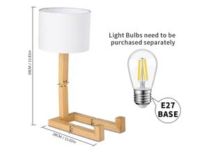 9151234584543 - Kreative Roboter-Schreibtischlampe verstellbar kann Bücher ablegen Nachttischlampe aus Holz mit Lampenschirm aus Stoff E27-Schraube für