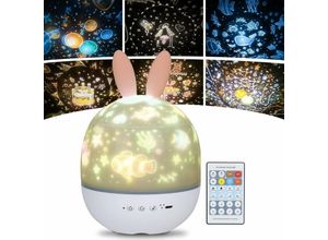 9155505009278 - Hase Kinder Nachtlicht Projektor Sternenlampe 360° drehbares Musik Nachtlicht + Timer + Fernbedienung + 6 Farben LED Sternenhimmel Baby Nachtlicht
