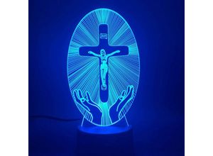 9155505009902 - Lycxames - Jesus Christus Kreuz 3D Nachtlicht – 7 wechselnde Farben – Berührungslichter mit Acrylsockel ABS-Sockel und USB-Kabel