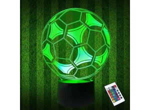 9155505010465 - Lycxames - Kinder Nachtlicht Fußball 3D optische Täuschung Lampe mit Fernbedienung 16 Farben ändern Fußball Geburtstag Weihnachten Geschenkidee für