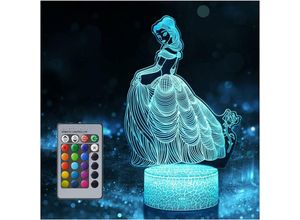 9155505010663 - Lycxames - 3D-Prinzessin-Nachtlicht für Kinder LED-Lampe für Mädchen USB-Illusions-Nachtlicht 16 wechselnde Farben mit Fernbedienung für Kinder