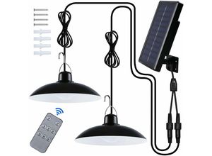 9155505011608 - 156LED Solarleuchte für den Außenbereich Doppelkopf weiß IP65 wasserdicht Solarleuchter mit Fernbedienung für Garten Pergola Balkon Terrasse