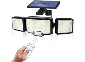 9168919569955 - Memkey - Solar-Außenleuchte Wandleuchte LED-Licht 3 Köpfe 192 LEDs Bewegungsmelder Sicherheitsprojektor Beleuchtung IP65 wasserdicht