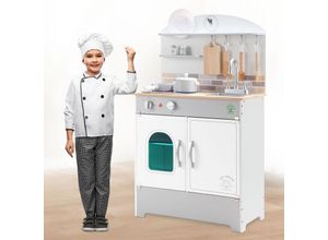 9178524702630 - Kinderküche Kochset wollweiß Outdoor Spielküche Spielzeugküche mit Backofen Kühlschrank Mikrowelle Spüle und Herd - Vingo