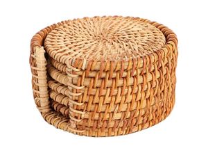 9183864071735 - Eting - 6 pcs Rattan Untersetzer Hand gemacht Teetasse Untersetzer Set 10cm