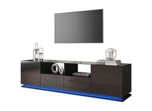 9301280786648 - Redom - Glänzendes TV-Möbel mit Glasböden zwei Schubladen und zwei Türen Lowboard mit mehrfarbigen LED-Lichteffekten