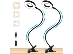 9309986233015 - Csparkv - 2er-Pack) Clip-Leselampen 3 Farben 10 Helligkeiten 48 LED-USB-Schreibtischlampe 360° flexible Schwanenhals-Clip-Lampe