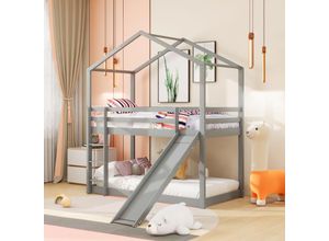 9311280137937 - Kinderbett niedriges Etagenbett mit Rutsche Etagenbettgestell aus Massivholz mit Lattenrost 90 x 200 cm grau (alte Artikelnummer LDB00010AAE)