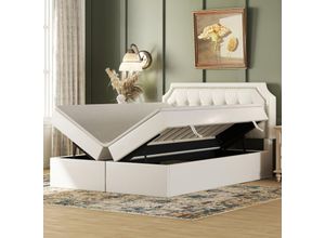 9311280144249 - Okwish - Polsterbett 140x200cm Doppelbett mit Lattenrost in Metallstruktur großer Stauraum beidseitig zu öffnen weiß