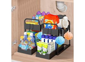 9311433105080 - Jusch - 2-stufiges Unterspülenregal Spülbecken-Organizer mit 4 Haken und 2-Tassen-Spülbeckenregal Arbeitsplattenregal mit ausziehbarer Schublade
