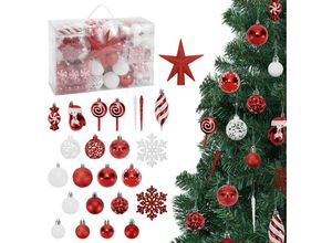 9311835584759 - 130x weihnachtskugeln Set Rot&weiß Shatterproof Kunststoff Weihnachtsbaum Christbaum Zierschmuck Tannenbaum Anhänger - Vingo