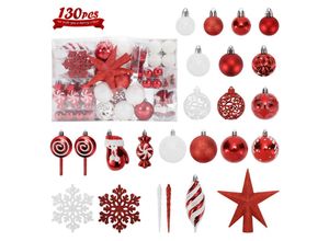 9311835584919 - 130x weihnachtskugeln Set Rot&weiß Shatterproof Kunststoff Weihnachtsbaum Christbaum Zierschmuck Tannenbaum Anhänger - Tolletour