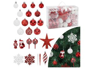 9311835585077 - Hengda - 130x weihnachtskugeln Set Rot&weiß Shatterproof Kunststoff Weihnachtsbaum Christbaum Zierschmuck Tannenbaum Anhänger