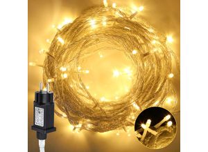 9311835654452 - 10M 100 led Lichterkette 8 Lichtmodi Wasserdicht Party Garten Strom Beleuchtung Innen Außen Weihnachten Hochzeit Deko Warmweiß - Jopassy