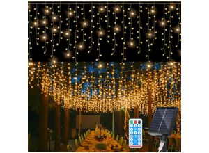 9311835655862 - 5M Solar led Eisregen Lichterkette Außen Innen Warmweiß Lichtervorhang 200 LEDs Eiszapfen Weihnachtsbeleuchtung 8 Modi Weihnachtsdeko Party Garten