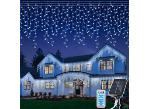 9311835655879 - 5M Solar led Eisregen Lichterkette Außen Innen Kaltweiß Lichtervorhang 200 LEDs Eiszapfen Weihnachtsbeleuchtung 8 Modi Weihnachtsdeko Party Garten