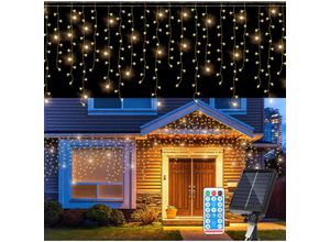 9311835655886 - 10M Solar led Eisregen Lichterkette Außen Innen Warmweiß Lichtervorhang 400 LEDs Eiszapfen Weihnachtsbeleuchtung 8 Modi Weihnachtsdeko Party Garten