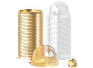 9312120313979 - Fvbjd - 50 Set durchsichtige Mini-Kuchenboxen aus Kunststoff runde Cupcake-Halter Mooncake-Verpackungsbox Behälter Backverpackungsbox goldfarben