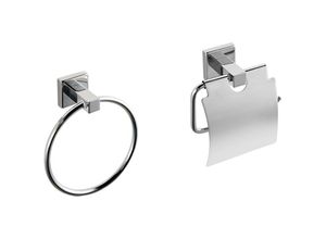 9313597802805 - Safielina - Badezimmer-zubehör 3er-Set SUS304 Edelstahl quadratischer Toilettenpapierhalter mit Deckel Toilettenbürstenhalter und Haken Chrome