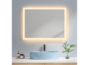 9314077341050 - Badspiegel mit Beleuchtung led Badezimmerspiegel 80x60cm (Warmweißes Licht) - Emke