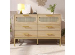 9317424254249 - Aiducho - Rattan-Sideboard mit 6 Schubladen Kommode für Wohn- und Schlafzimmer Metallgriffe Kippschutz 120 x 40 x 74 cm