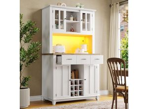 9317424254287 - Küchen-Sideboard mit LED-Beleuchtung – hoher Sideboard-Schrank mit verstellbaren Regalen – Sideboard mit Weinregal 106 x 40 x 1795 cm – Weiß