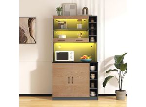 9317424254638 - Aiducho - Küchenschrank Küchen-Sideboard mit LED-Ambientebeleuchtung Vitrine Mehrzweckschrank mit höhenverstellbaren Seitenregalen 100 x 47 x