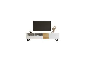 9317424277552 - Minkurow - Moderner TV-Schrank Weiß- und Holzoptik 180 x 50 x 38 cm Minimalistisches Design